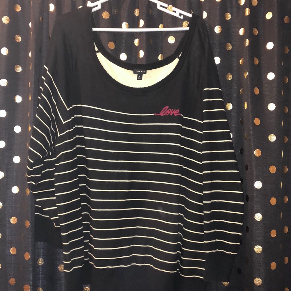 Black and white striped Love sweater by Torrid